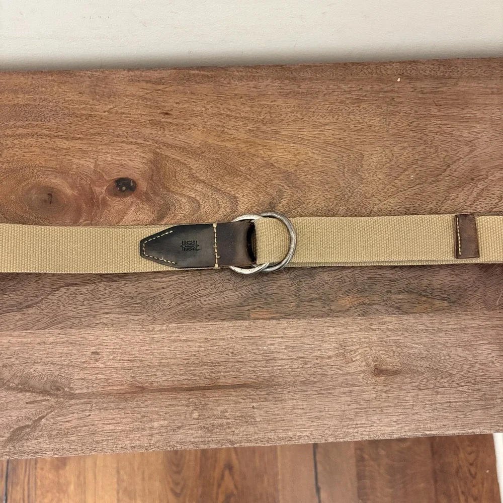Martin Dingman O-Ring Belt XL Khaki Canvas Brown Leather Mens Double Ring